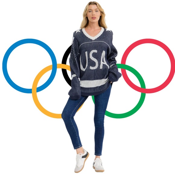 USA Hockey Sweater Oversized Knit Patriotic V-Neck NWT - Picture 9 of 9